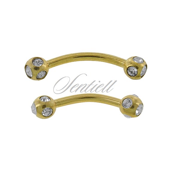 Stainless steel (316L) banana piercing for eyebrow - golden balls with zirconia