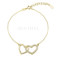 Silver (925) bracelet - hearts with zirconia, gold-plated