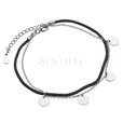 Silver (925) bracelet with black cord and circles on chain