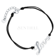 Silver (925) bracelet with double black cord and white zirconias - Love