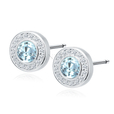 Silver (925) elegant round earrings with aqamarine zirconia