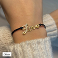 Silver (925) gold-plated bracelet with double black cord and white zirconias - Love