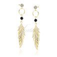 Silver (925) gold-plated earrings with black spinel and white zirconias - feather