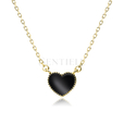 Silver (925) gold-plated necklace - heart with black enamel