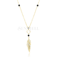 Silver (925) gold-plated necklace with black spinels and zirconias - feather