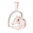 Silver (925) rose gold-plated heart pendant - horse with white zirconias