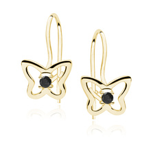 Silver (925) Earrings black zirconia - butterflies gold-plated