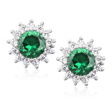 Silver (925) Earrings emerald colored zirconia