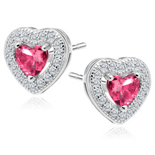 Silver (925) Earrings ruby colored zirconia - hearts