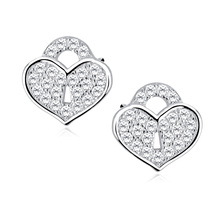 Silver (925) Earrings zirconia microsetting hearts-padlocks rhodium-plated