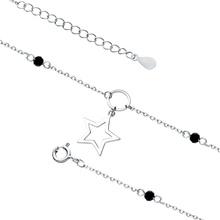 Silver (925) ankle bracelet with star and black spinels