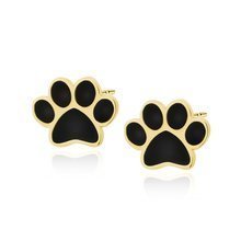 Silver (925) black enameled earrings - gold-plated paws