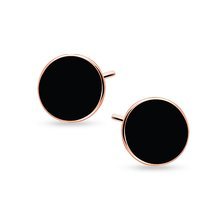 Silver (925) black enameled earrings - rose gold-plated circles