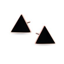 Silver (925) black enameled earrings - rose gold-plated triangles