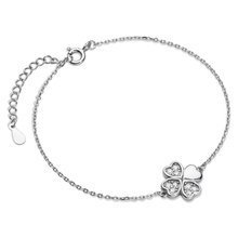 Silver (925) bracelet - clover pendant with white zirconias