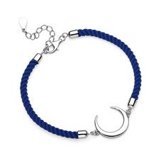 Silver (925) bracelet with dark blue cord - crescent