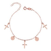 Silver (925) bracelet with round pendants and crosses, rose gold