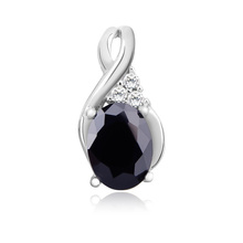 Silver (925) delicate pendant - black drop with white zirconias