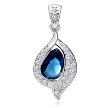 Silver (925) delicate pendant - sapphire drop with white zirconias