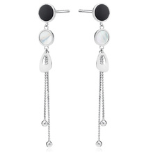 Silver (925) earings - chains with balls, black onyx, mother of pearl