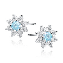 Silver (925) earings - flower with aquamarine zirconia