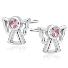 Silver (925) earrings angels with pink zirconia zirconia