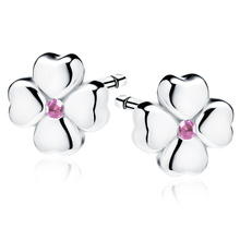 Silver (925) earrings clover with rose zirconia