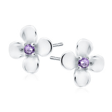 Silver (925) earrings flowers with violet zirconias