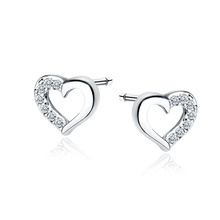 Silver (925) earrings - hearts with white zirconias
