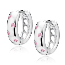 Silver (925) earrings hoop with pink zirconias