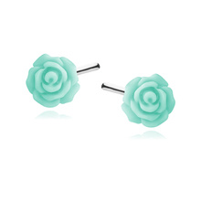 Silver (925) earrings roses - medium turquoise