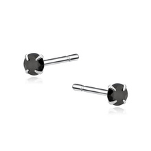 Silver (925) earrings round black zirconia diameter 3mm