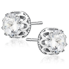 Silver (925) earrings round white zirconia