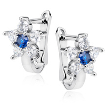 Silver (925) earrings white and blue zirconia flower