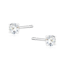 Silver (925) earrings white zirconia 3mm round
