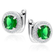 Silver (925) earrings with round emerald zirconia