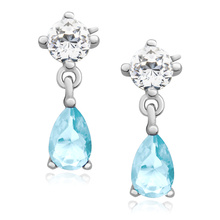 Silver (925) elegant earrings with aquamarine zirconia