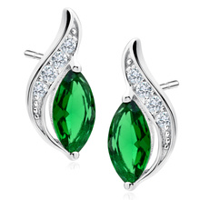 Silver (925) elegant earrings with emerald marquoise zirconia
