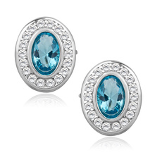 Silver (925) elegant oval earrings with aqamarine zirconia