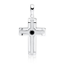 Silver (925) elegant pendant cross with black zirconia