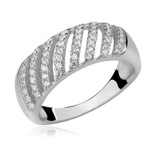 Silver (925) elegant ring with white zirconia - convex, openwork