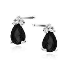 Silver (925) elegant round earrings with black zirconia