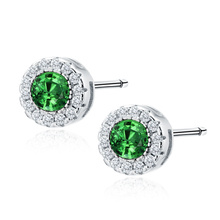 Silver (925) elegant round earrings with emerald zirconia