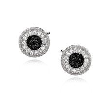 Silver (925) elegant round earrings with white and black zirconia