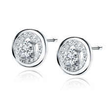 Silver (925) elegant round earrings with white zirconias and heart