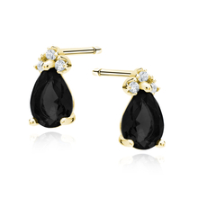 Silver (925) elegant round gold-plated earrings with black zirconia