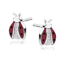 Silver (925) enameled earrings ladybugs