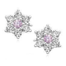 Silver (925) flower earrings with light pink zirconia