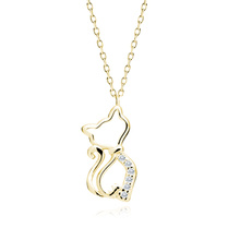 Silver (925) gold-pated necklace cat with white zirconias