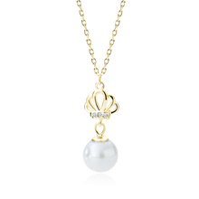 Silver (925) gold-plate necklace with pearl and white zirconia
